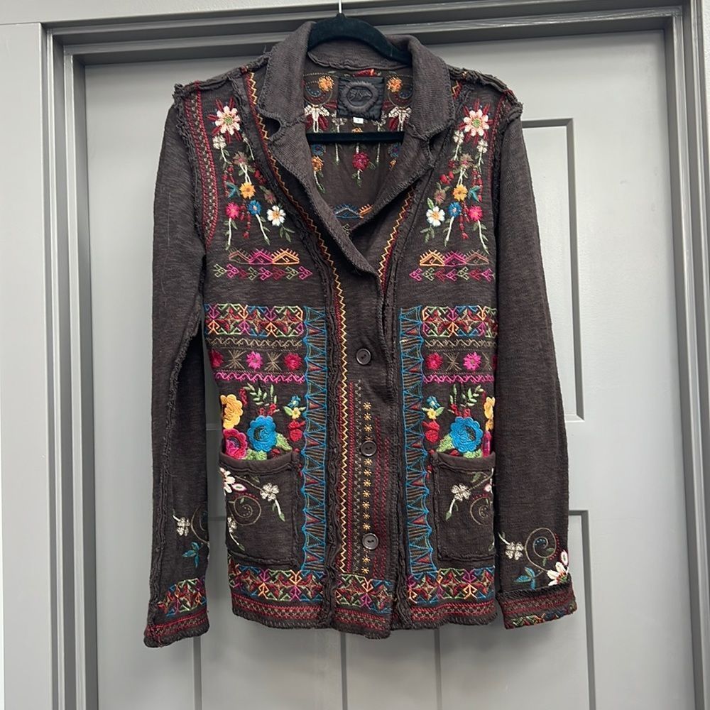 Biya Lily embroidered sweater jacket, brown/multi, small